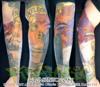 Psychedelic colorful background from Zep 4 hermits lantern over black and grey city and misty mountains Gandalf